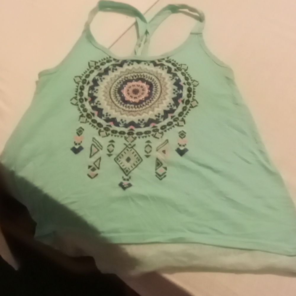 Turquoise spaghetti strap colorful shirt
